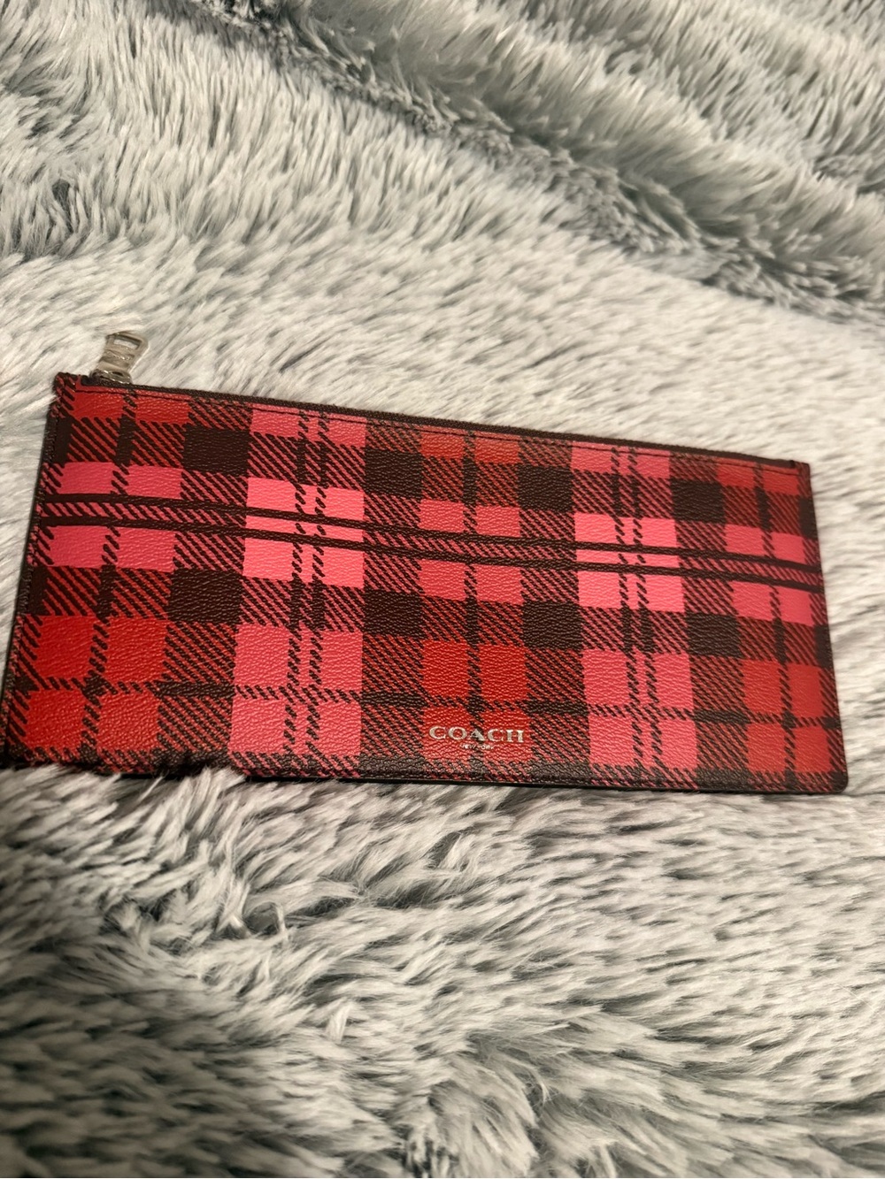Coach Red and Black Plaid Zip Pouch